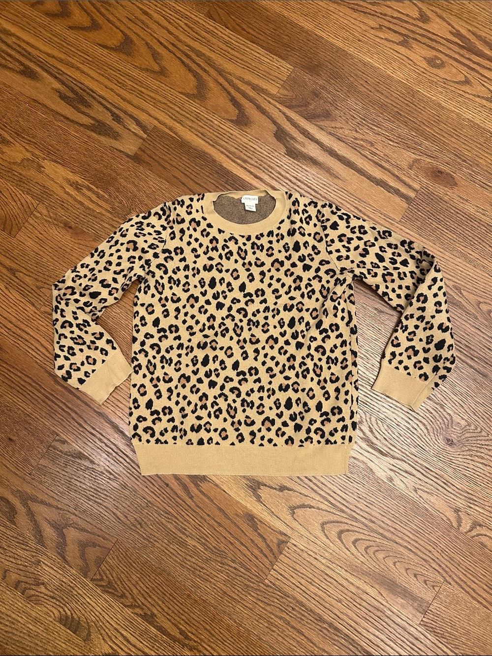 GUC crewcuts Factory Tan & Black Leopard Print Sweater; XL